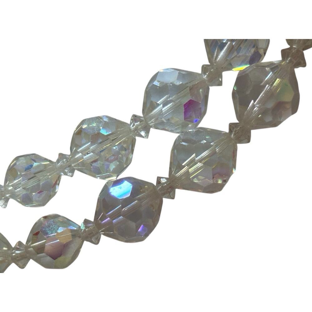 Aurora Borealis Necklace Double Layered AB Crystal Costume Jewelry Mid Century - Picture 5 of 6